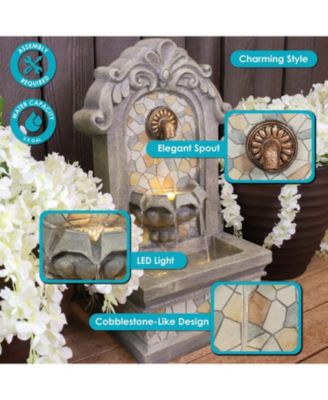 Enchanting Estate Polyresin Flat Back Floor Outdoor Wall Fountain for the Patio, Deck, or Yard - 27" - Gray