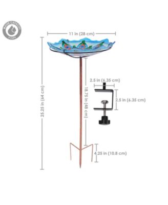 Exquisite Feathers Deck-Mounted/Staked Glass Bird Bath - 11” Diameter - Turquoise