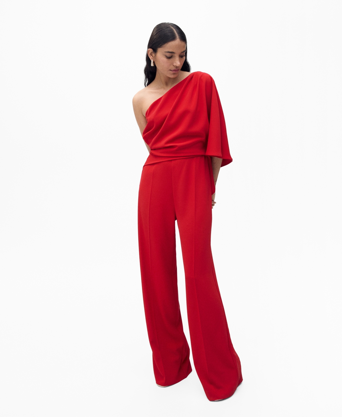 MANGO WOMEN'S ASYMMETRICAL FLARED SLEEVE JUMPSUIT 