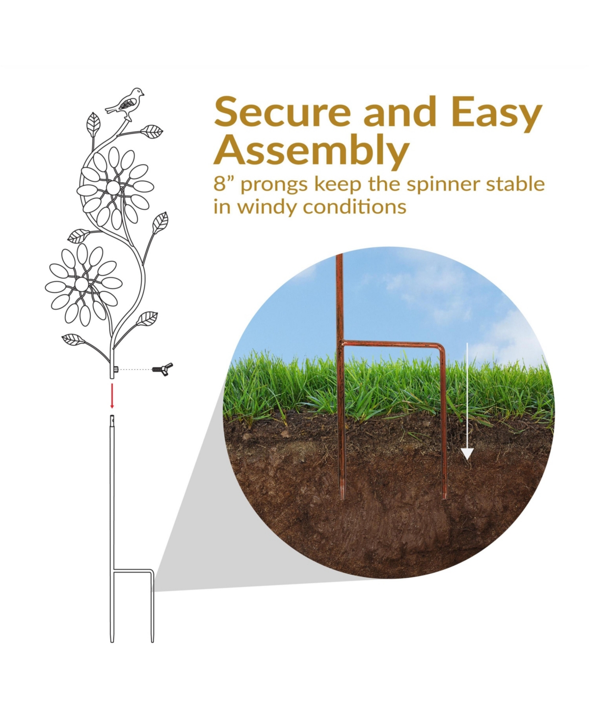 Twirling Twigs Powder-Coated Iron Wind Spinner - 48" H - Copper