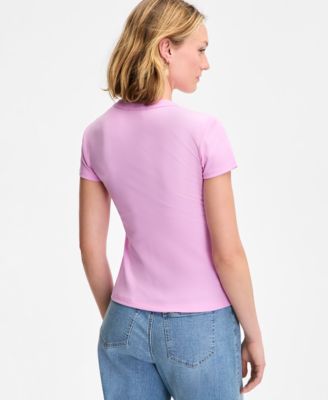 Women's Rib-Knit Short-Sleeve Button Front Top, Exclusively at Macy's