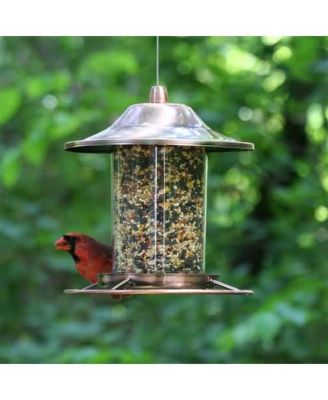 Copper Bird Feeder with Plastic Seed Reservoir Tube and Circular Perch for Outdoor Birds