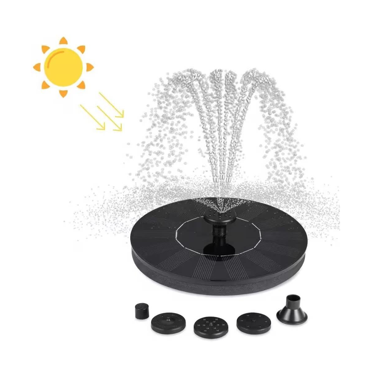 Solar-Powered Birdbath Fountain &#x2013; Outdoor Water Pump Kit with 4 Nozzles for Garden, Patio, or Pond Use - Black