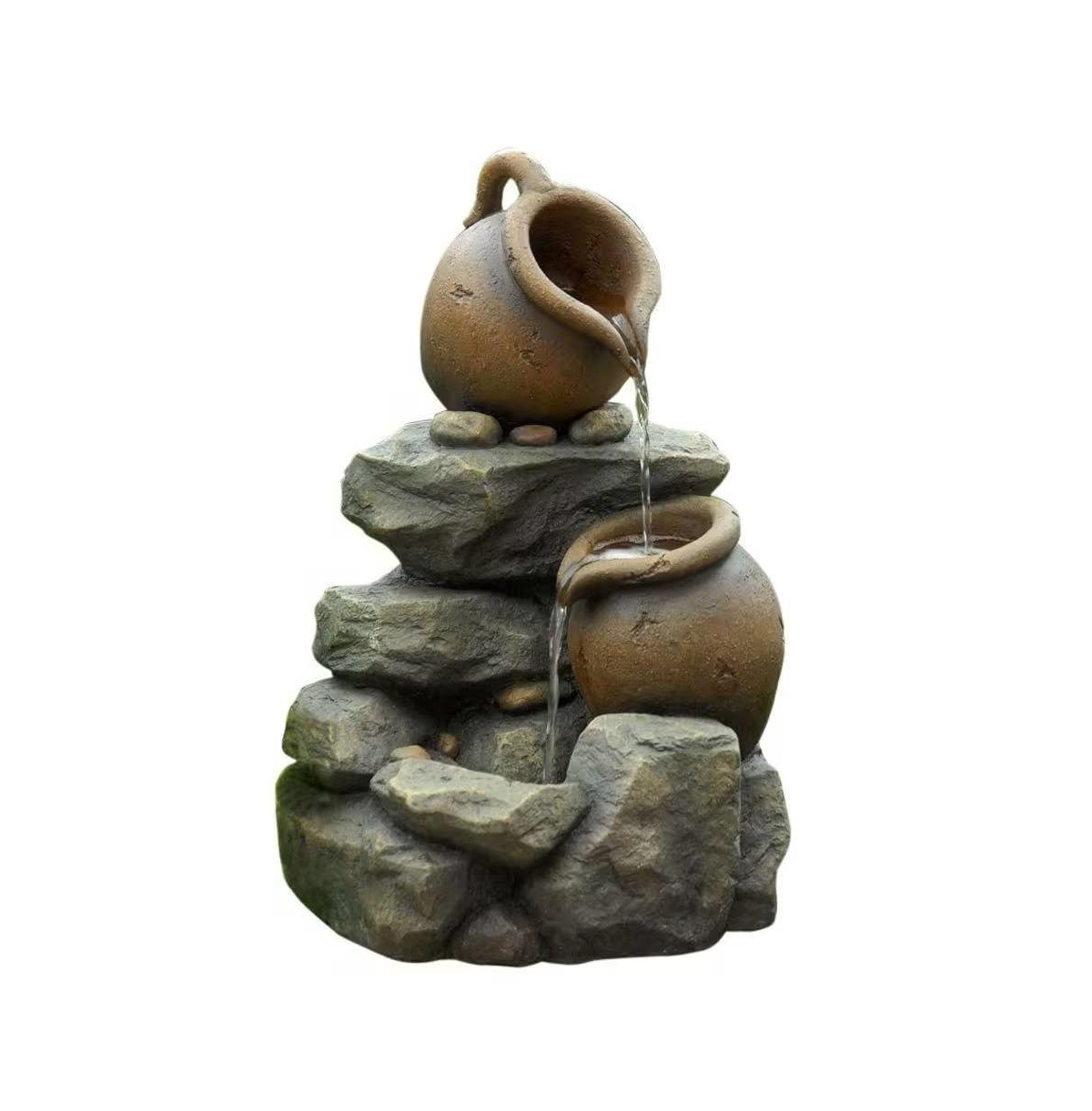 Outdoor Garden Polyresin Rock and Pitchers Waterfall Fountain with Pump - Bronze