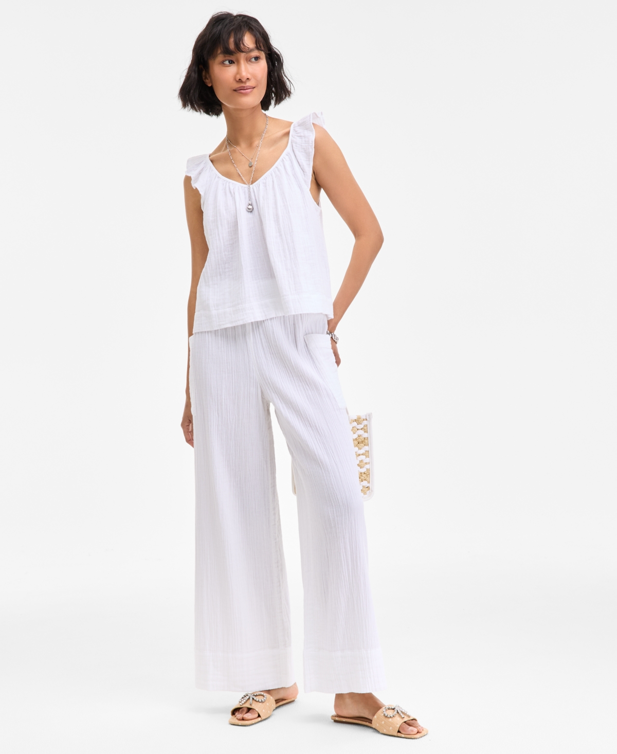 On 34th Women's Cotton Gauze Flutter-sleeve Top, Exclusively At Macy's