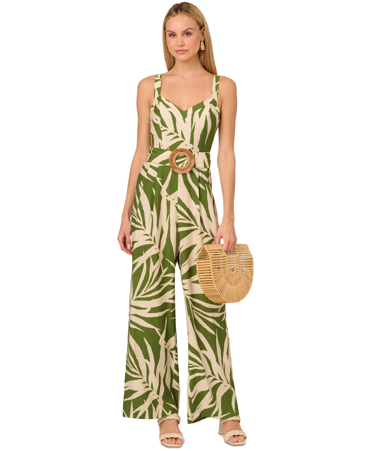 ADRIANNA BY ADRIANNA PAPELL BY ADRIANNA PAPELL WOMEN'S PALM-PRINT WIDE-LEG JUMPSUIT 