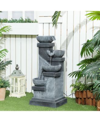 4-Tier 33.5" Outdoor Waterfall Fountain with LED Lights, Pump
