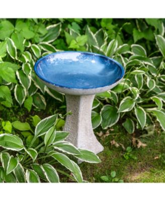 Nantes Ceramic Bird Bath with Lava Finish - White Distressed Ceramic Finish - 16" H