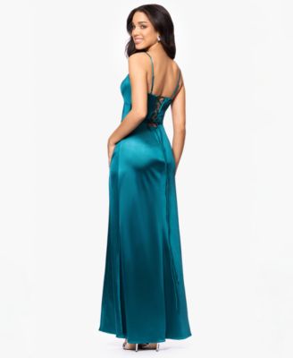 Juniors' Sweetheart Corset Side-Slit Gown