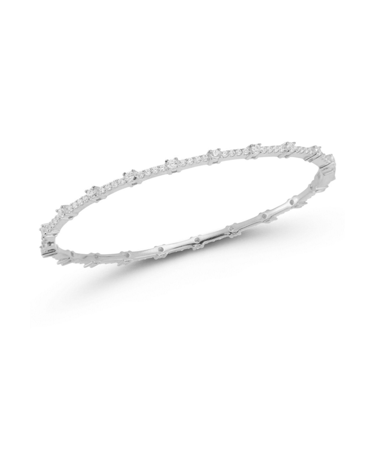 Sterling Silver Thin Pave Bangle Bracelet - Silver