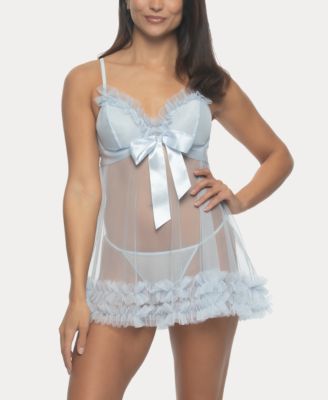 Women's Veil Tulle Ruffle Babydoll Set