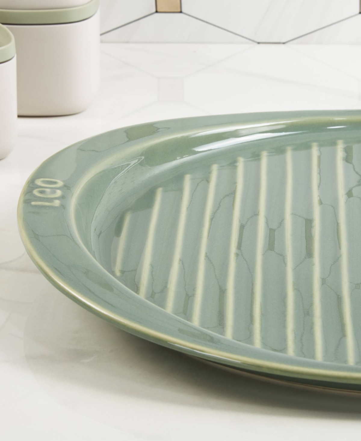 Berghoff Balance 15.75" Stone Ribbed Pizza Tray In Sage