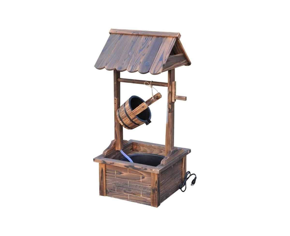 Outdoor Garden Solid Wood Wishing Well Water Fountain with Bucket and Pump - Brown