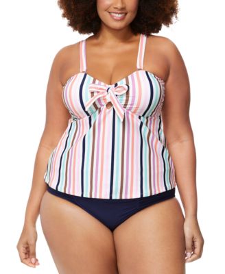 Trendy Plus Size Tanzania Bow Trim Tankini Top Costa Bikini Bottoms