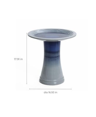Blue Waves 18-Inch Tall Ceramic Birdbath
