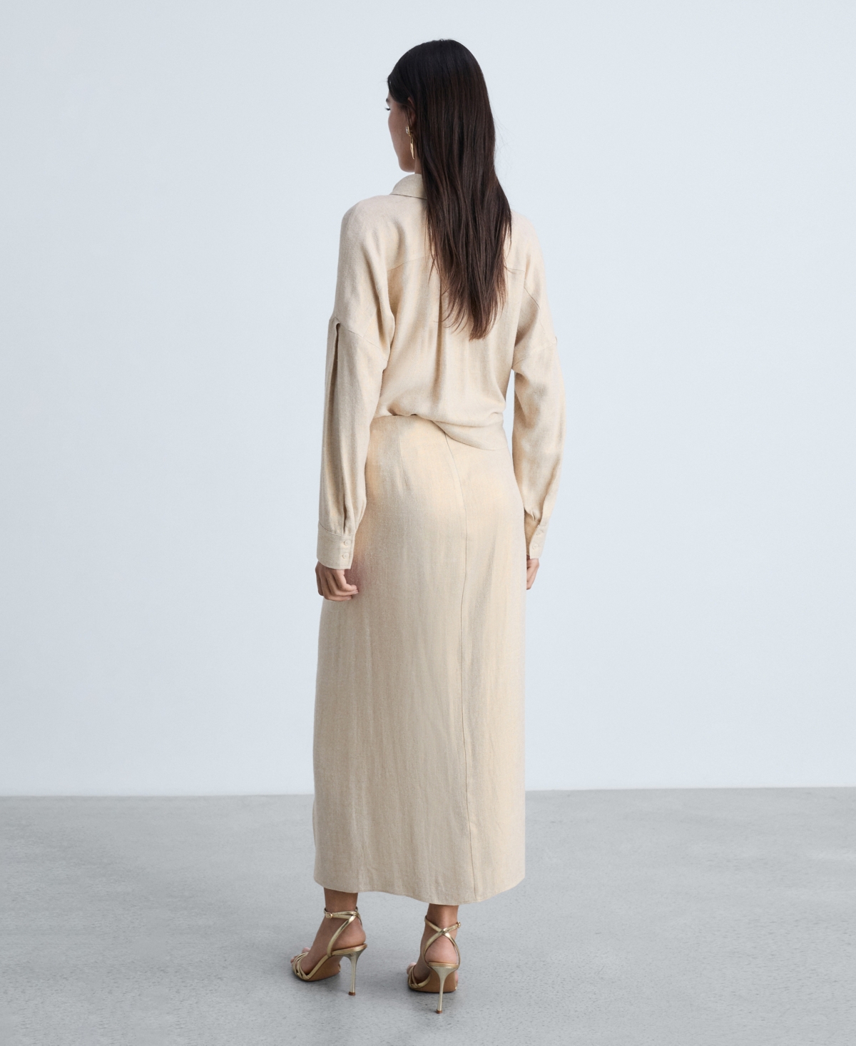 Mango Linen Blend Draped Midi Skirt Gold In Gold