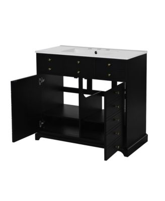  Freestanding Bathroom Vanity Set 36" Vanity with Ceramic Sink, Soft-Close Doors and Drawers, Black
