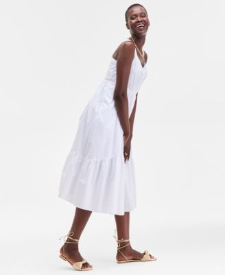 Women's Cotton Poplin Shirred Midi Dress, Exclusively at Macy's