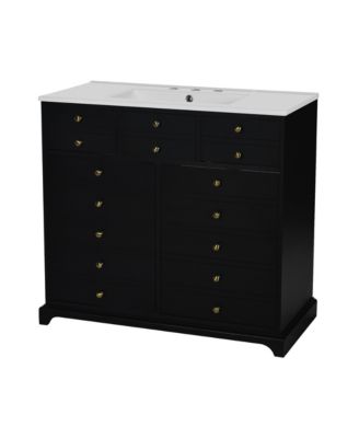 Freestanding Bathroom Vanity Set 36" Vanity with Ceramic Sink, Soft-Close Doors and Drawers, Black