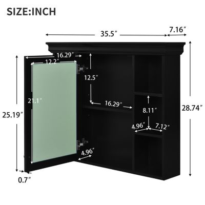 Streamdale Black Wall-Mounted Bathroom Cabinet with Mirror and Shelves