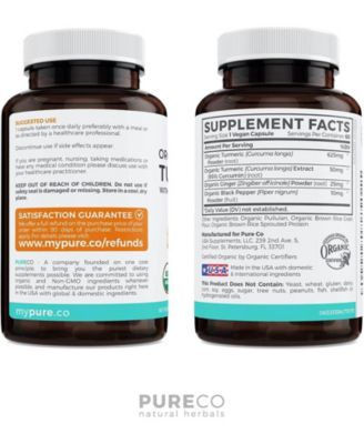 Organic Turmeric With Ginger & Black Pepper Supplement Capsules, Turmeric Curcumin Supplement for Immunity and Healthy Joints, 60ct