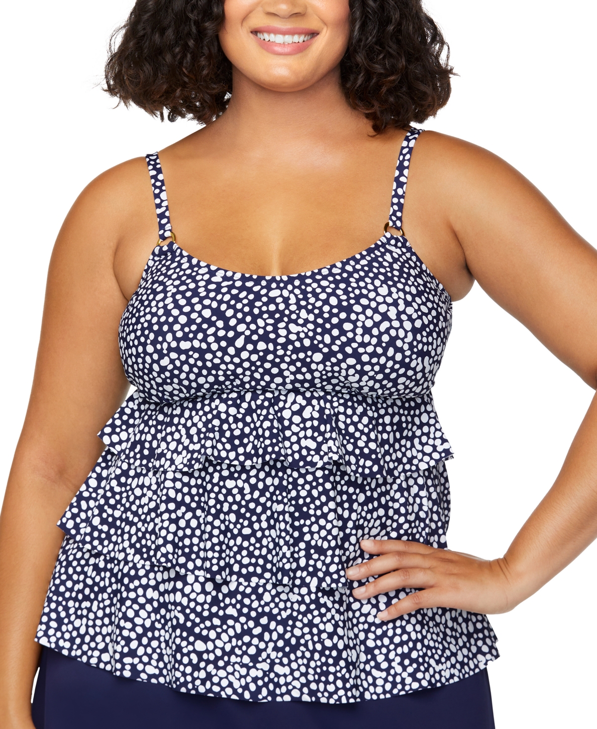 Plus Size Dot-Print Tiered Tankini Top, Exclusively at Macy's - Navy