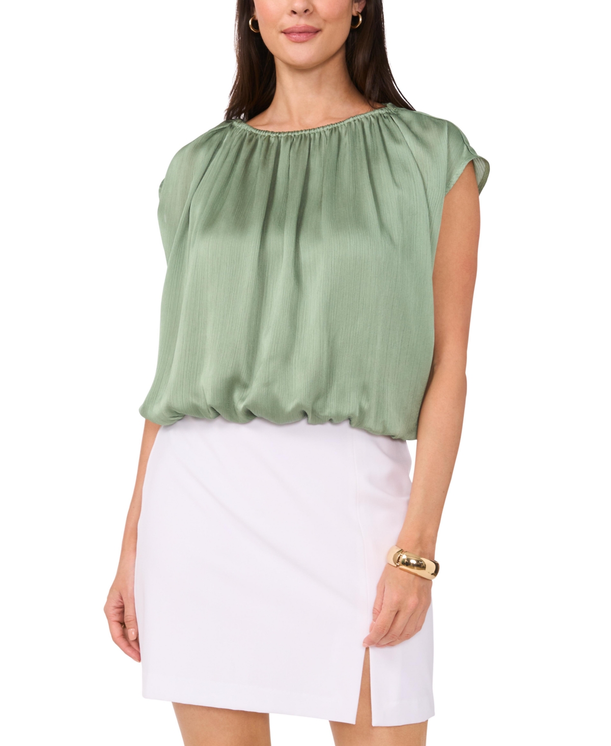 VINCE CAMUTO WOMEN'S SHIRRED SLEEVELESS BUBBLE TOP 