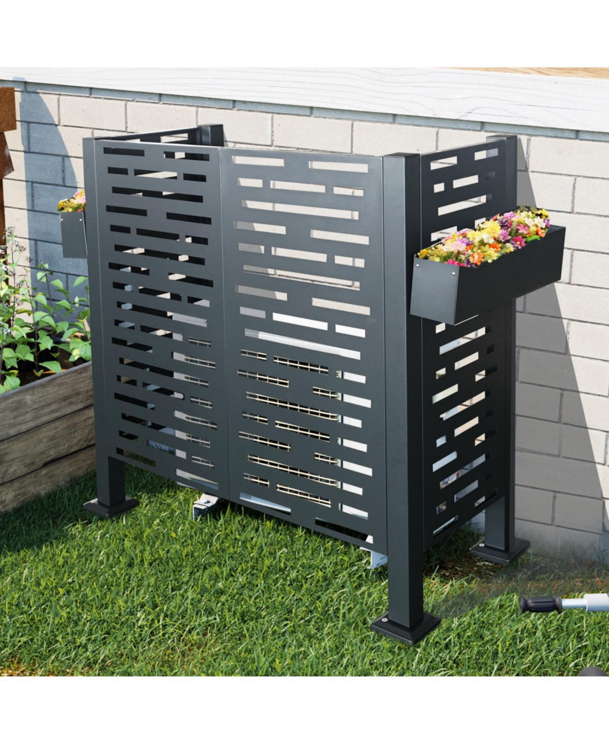 42 Ft Air Conditioner Fence for Outdoor Units,Metal Privacy Fence Cover, Perfect to Conceal Air Conditioning Units - Charcoal