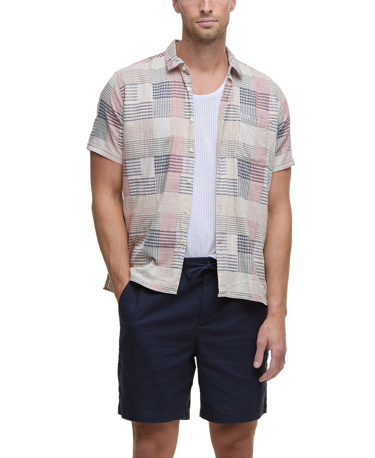 BARBOUR MEN'S OAKSHORE SHORT SLEEVE PATCHWORK BUTTON-FRONT SHIRT 