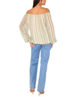 Women's Stripe Off-the-Shoulder Tied-Hem Top