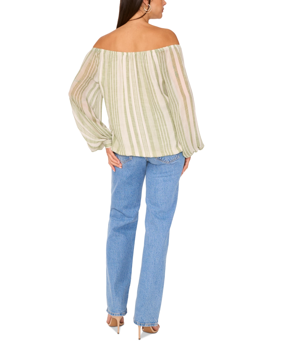 Vince Camuto Stripe Off The Shoulder Tie Hem Top In Green
