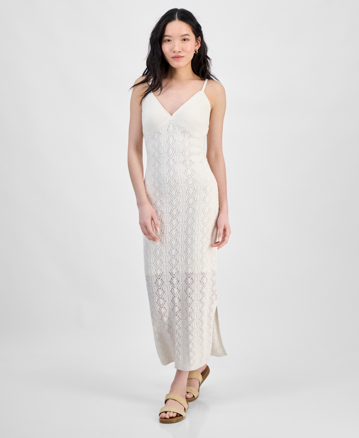 Juniors' Seashell Crochet Midi Dress - White