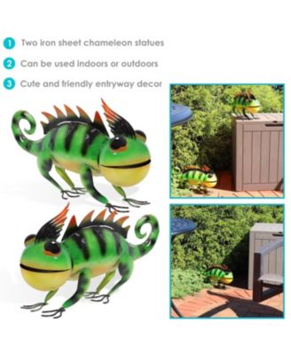 Greg and Gary the Green Chameleons Indoor/Outdoor Statues - Iron Construction - Green - Set of 2