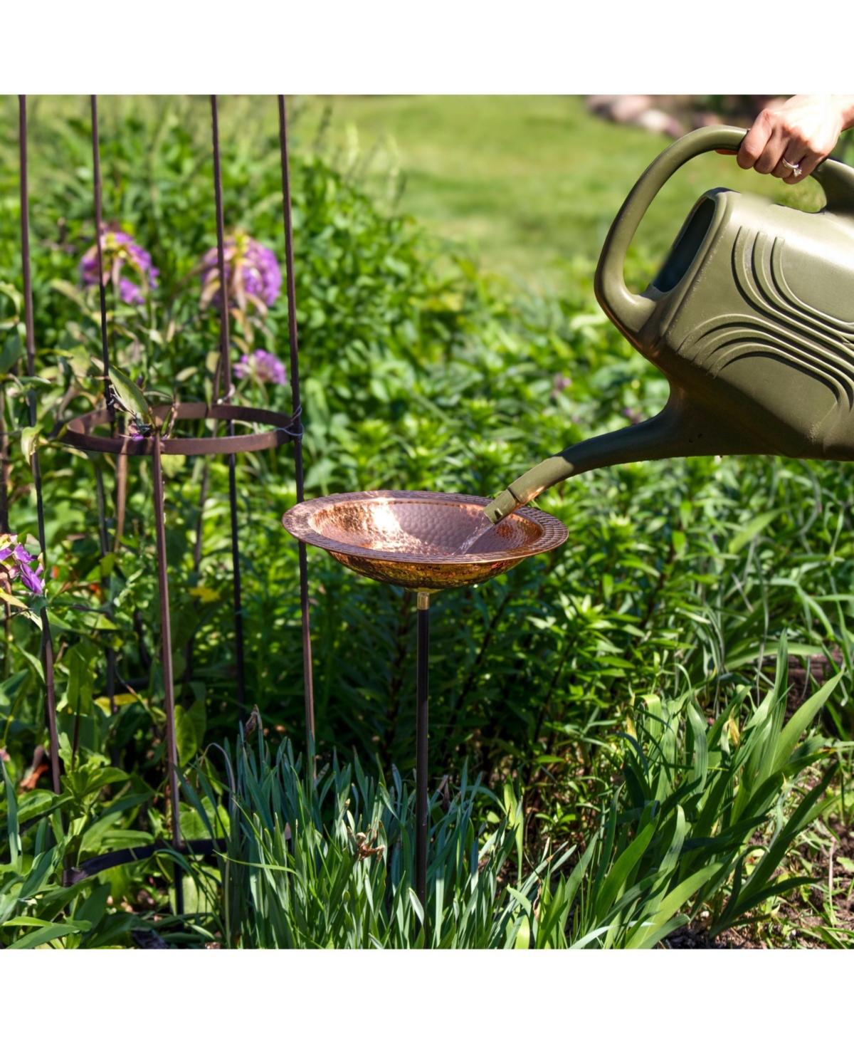 Outdoor Hand-Hammered Standing Bird Bath or Bird Feeder with Stake - Copper - 33" H