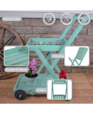 2-Tier Fir Wheeled Planter Stand - 34” H - Robin Egg Blue