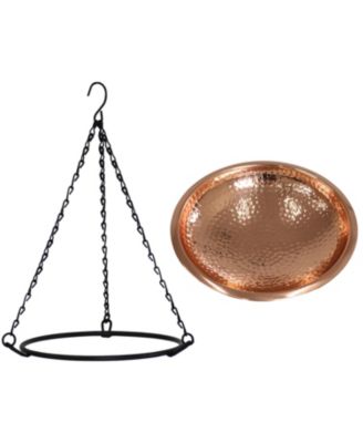 Outdoor Hand-Hammered Hanging Bird Bath or Bird Feeder with Detachable Bowl and Hanging Chain - Copper - 17.5"