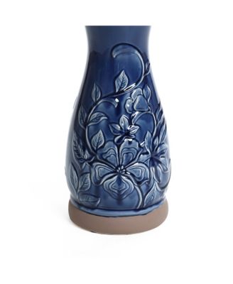 Blue Petals and Vines 22-Inch Tall Ceramic Birdbath