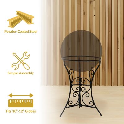 Indoor/Outdoor Decorative Steel Scroll Gazing Ball Stand for 10" or 12" Outdoor Garden Gazing Globes - 11" H
