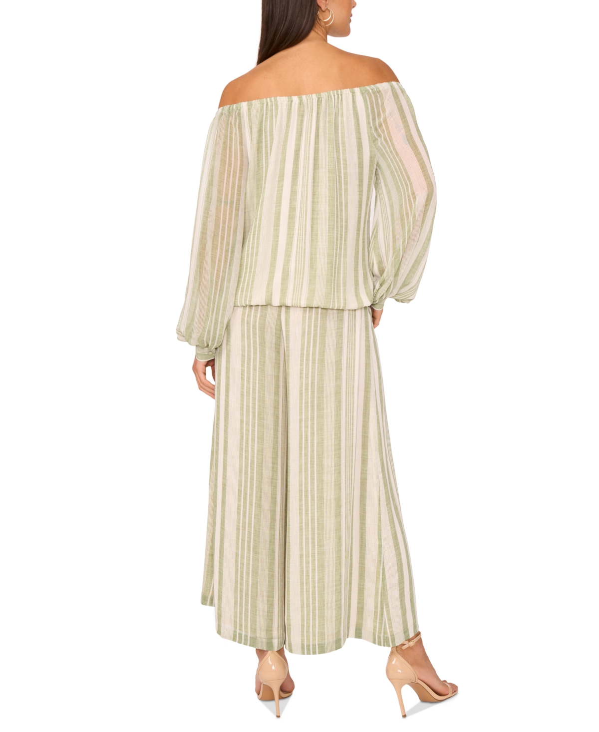 Vince Camuto Variegated Stripe Crop Wide Leg Pants In Green