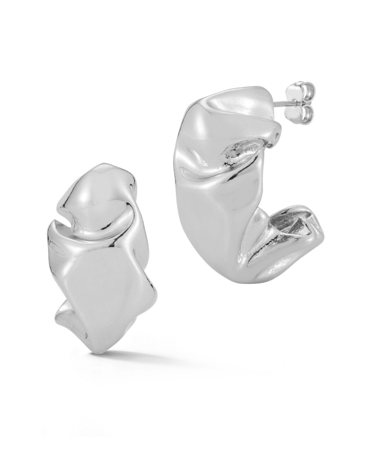 Rhodium Plated Sculptural Hoop Earrings - Silver