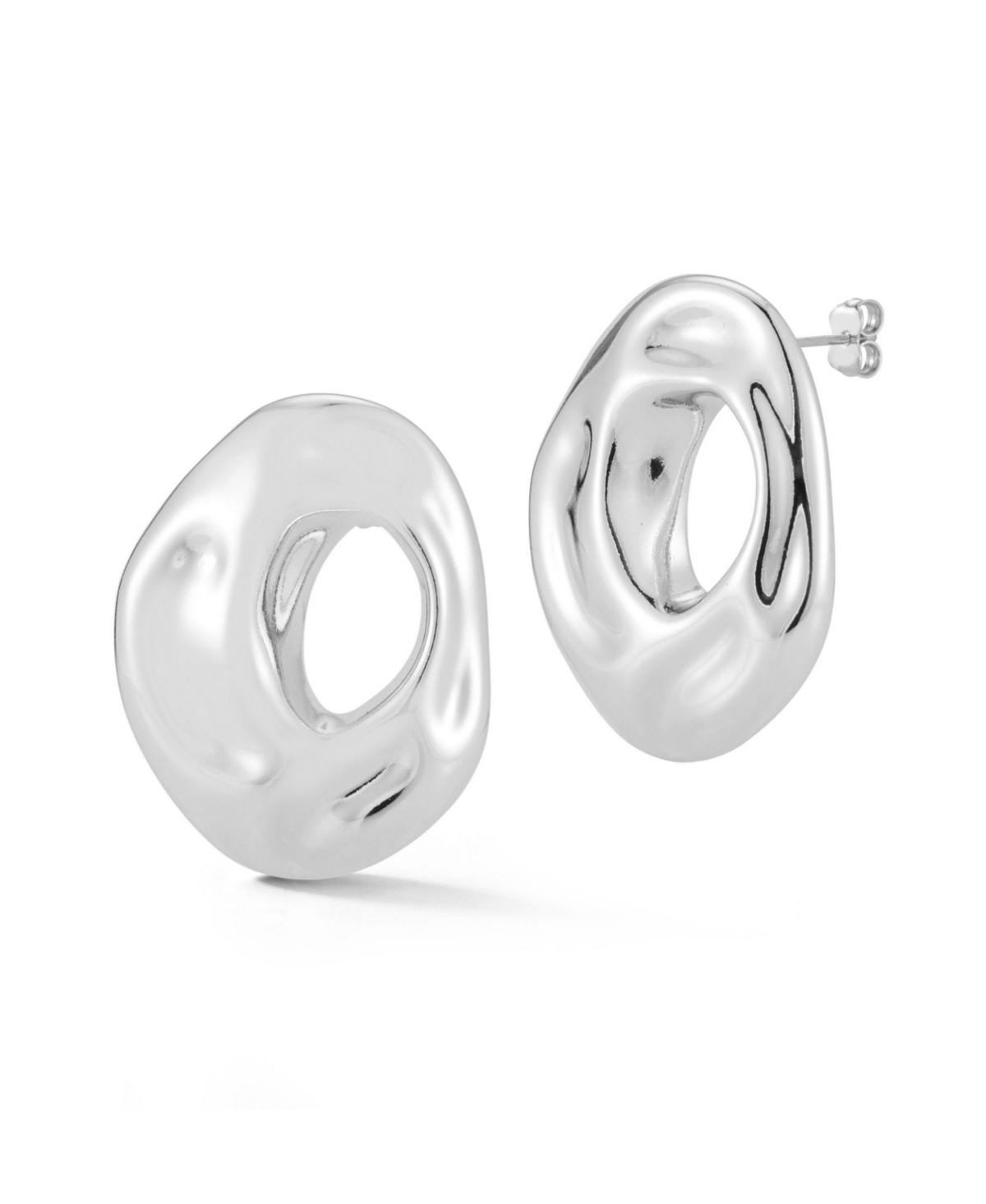 Rhodium Plated Sculptural Oval Statement Studs - Silver