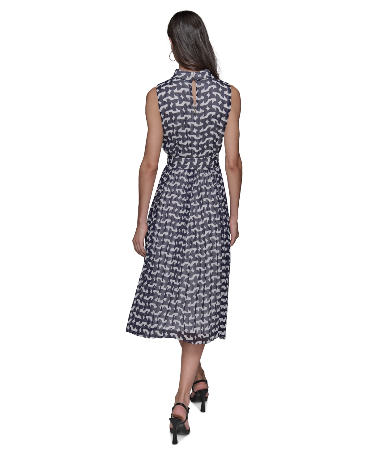 Shop Karl Lagerfeld Women's Printed Mock Neck Midi Dress In Soft White,marne Combo