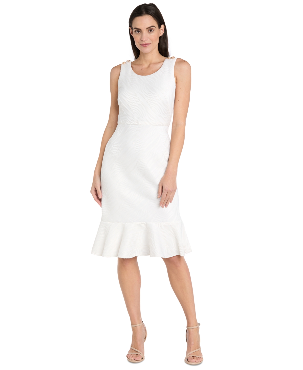 Women's Wavy Jacquard Flounce-Hem Dress - Natural