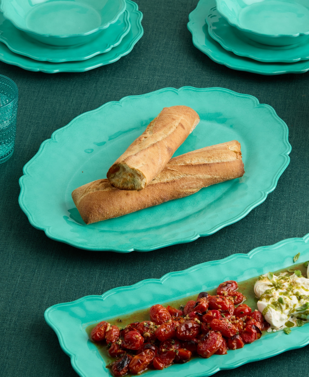 Certified International Isabella Crackle Melamine 2pc Platter Set In Teal