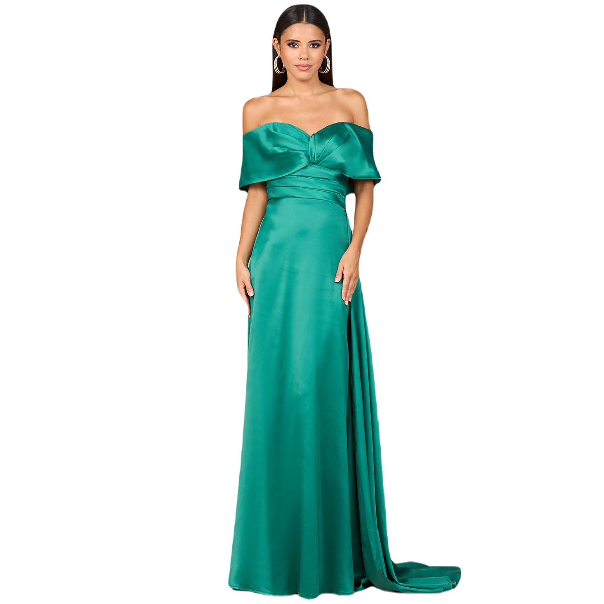Women's Off Shoulder Satin Dress - Dark red