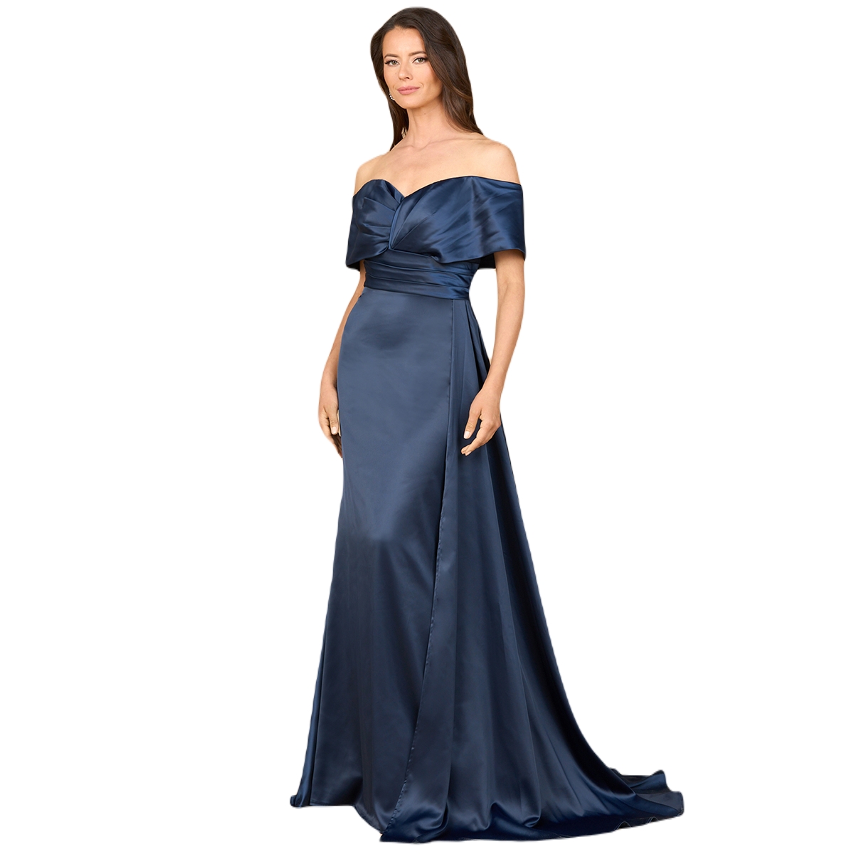 Women's Off Shoulder Satin Dress - Navy