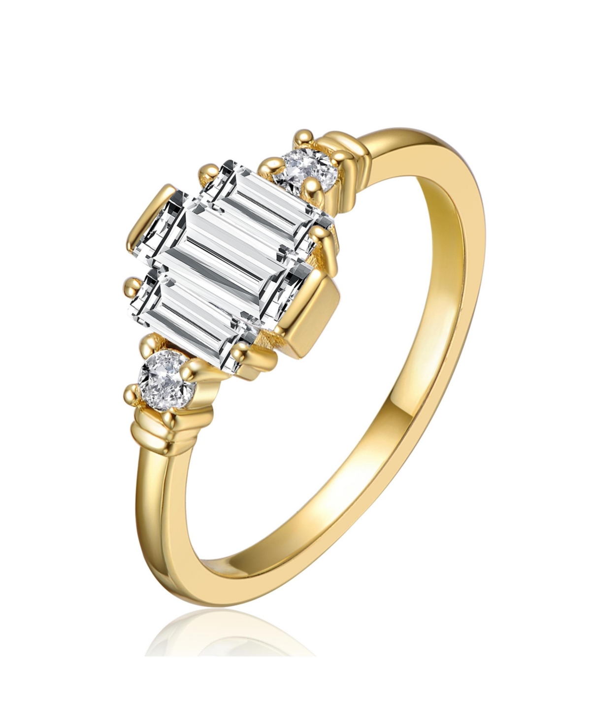 14K Gold Plated with Clear Cubic Zirconia Cocktail Ring - Gold