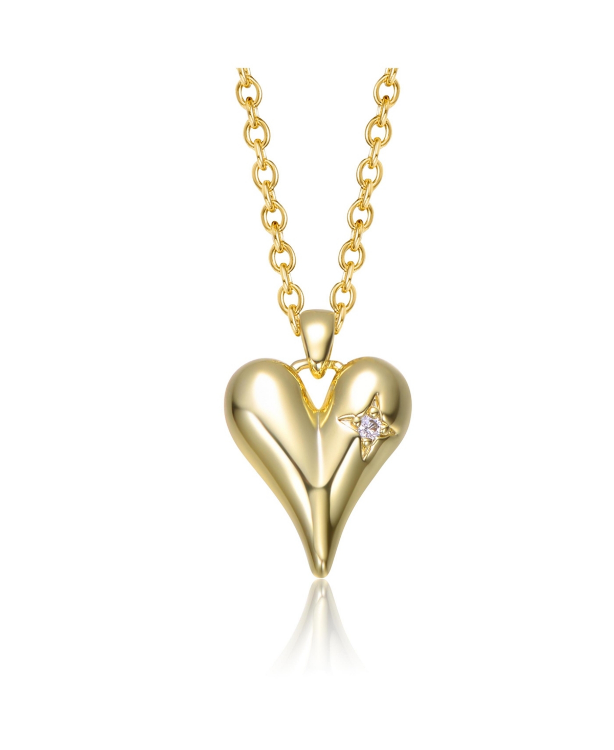 14K Gold Plated with Clear Cubic Zirconia Slim Heart Pendant Necklace - Gold
