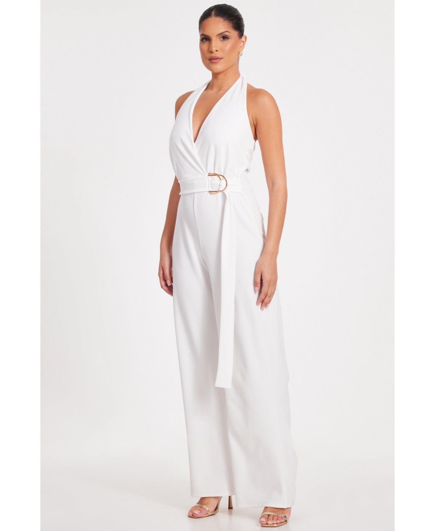 Женский комбинезон QUIZ Scuba Crepe Halter Jumpsuit, цвет: Белый — фото 3