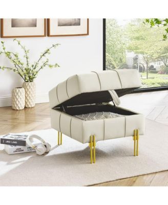 Anti-Scratch PU Leather Storage Ottoman, Upholstered Footstool with Gold Stainless Steel Legs for Bedroom or Living Room